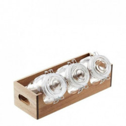 Acacia Stand With 3 Glass Jars 1 lit. S5053 / 45 * 14 * 11 cm
