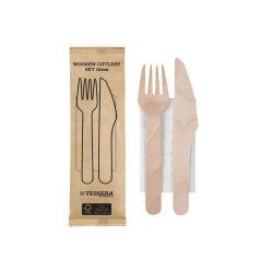 Wooden Cover Charge (Fork-Knife-Napkin) Waxed Packaged Fsc 5X100 pcs.