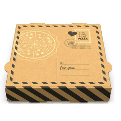 Pizza Box Made Of Kraft Paper Letter Design 22x22x4 cm. Fsc 100 pcs.