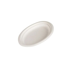 Oval Plate White Tessera Bio Made Of Sugarcane 25x19.5 cm. 100 pcs.