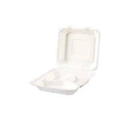 Σκεύος Φαγητού Λευκό 3 Θέσεων 23x23 εκ. Από Ζαχαροκάλαμο 100 τμχ.