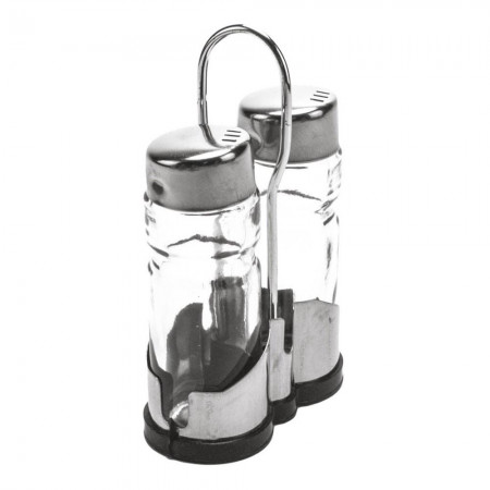2 Place Salt and Pepper Shaker Set with Inox Base 7.8 cm x 3.8 cm x 12 cm